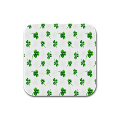 Leaf Green White Rubber Square Coaster (4 Pack)  by Mariart