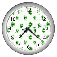 Leaf Green White Wall Clocks (silver)  by Mariart