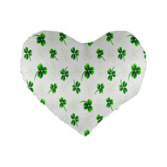 Leaf Green White Standard 16  Premium Flano Heart Shape Cushions by Mariart