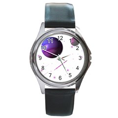 Space Transparent Purple Moon Star Round Metal Watch by Mariart