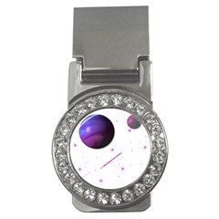 Space Transparent Purple Moon Star Money Clips (cz) 