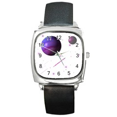 Space Transparent Purple Moon Star Square Metal Watch by Mariart