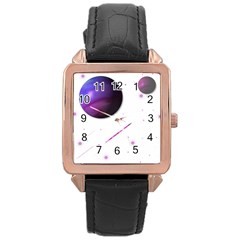 Space Transparent Purple Moon Star Rose Gold Leather Watch  by Mariart