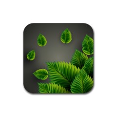 Leaf Green Grey Rubber Coaster (square)  by Mariart