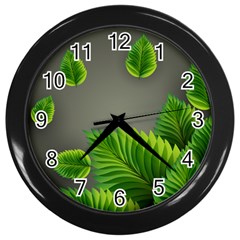 Leaf Green Grey Wall Clocks (black) by Mariart