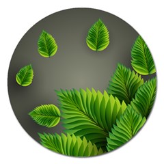 Leaf Green Grey Magnet 5  (round)