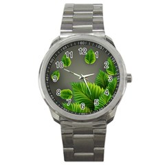 Leaf Green Grey Sport Metal Watch by Mariart