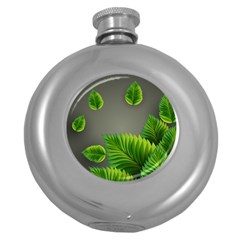 Leaf Green Grey Round Hip Flask (5 Oz) by Mariart