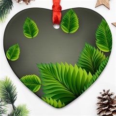 Leaf Green Grey Heart Ornament (two Sides)