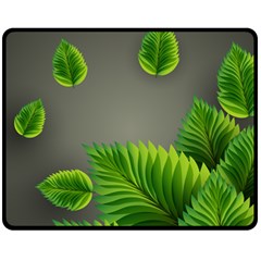 Leaf Green Grey Fleece Blanket (medium)  by Mariart