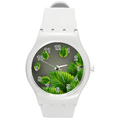 Leaf Green Grey Round Plastic Sport Watch (m) by Mariart