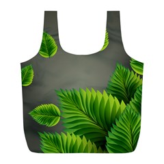 Leaf Green Grey Full Print Recycle Bags (l)  by Mariart