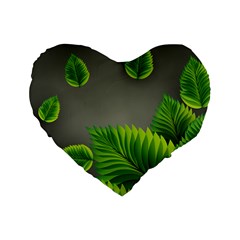 Leaf Green Grey Standard 16  Premium Flano Heart Shape Cushions by Mariart