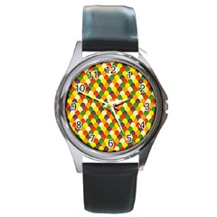 Flower Floral Sunflower Color Rainbow Yellow Purple Red Green Round Metal Watch