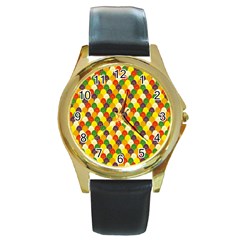 Flower Floral Sunflower Color Rainbow Yellow Purple Red Green Round Gold Metal Watch