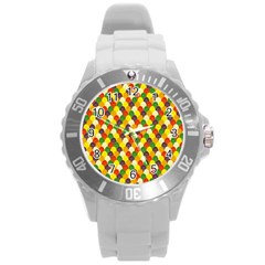 Flower Floral Sunflower Color Rainbow Yellow Purple Red Green Round Plastic Sport Watch (l) by Mariart