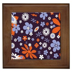 Bright Colorful Busy Large Retro Floral Flowers Pattern Wallpaper Background Framed Tiles by Nexatart