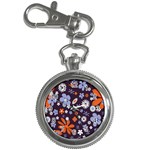 Bright Colorful Busy Large Retro Floral Flowers Pattern Wallpaper Background Key Chain Watches Front