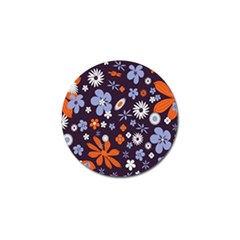 Bright Colorful Busy Large Retro Floral Flowers Pattern Wallpaper Background Golf Ball Marker by Nexatart