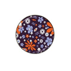 Bright Colorful Busy Large Retro Floral Flowers Pattern Wallpaper Background Hat Clip Ball Marker by Nexatart