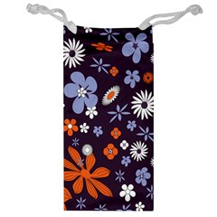 Bright Colorful Busy Large Retro Floral Flowers Pattern Wallpaper Background Jewelry Bag by Nexatart