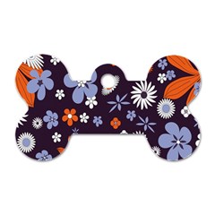 Bright Colorful Busy Large Retro Floral Flowers Pattern Wallpaper Background Dog Tag Bone (one Side) by Nexatart