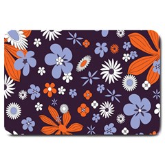 Bright Colorful Busy Large Retro Floral Flowers Pattern Wallpaper Background Large Doormat  by Nexatart