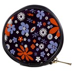 Bright Colorful Busy Large Retro Floral Flowers Pattern Wallpaper Background Mini Makeup Bags Front