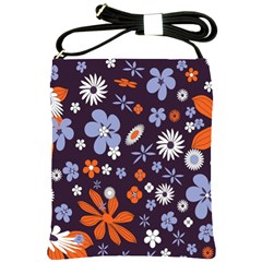 Bright Colorful Busy Large Retro Floral Flowers Pattern Wallpaper Background Shoulder Sling Bags by Nexatart