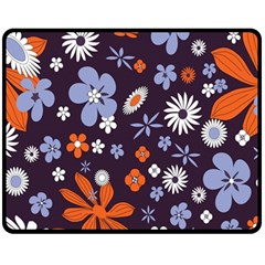 Bright Colorful Busy Large Retro Floral Flowers Pattern Wallpaper Background Fleece Blanket (medium)  by Nexatart