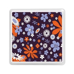 Bright Colorful Busy Large Retro Floral Flowers Pattern Wallpaper Background Memory Card Reader (square)  by Nexatart