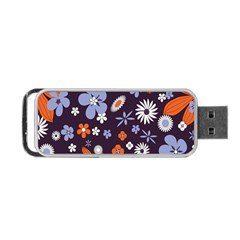 Bright Colorful Busy Large Retro Floral Flowers Pattern Wallpaper Background Portable Usb Flash (one Side) by Nexatart