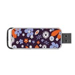 Bright Colorful Busy Large Retro Floral Flowers Pattern Wallpaper Background Portable USB Flash (One Side) Front