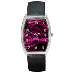 Abstract Pink Smoke On A Black Background Barrel Style Metal Watch by Nexatart