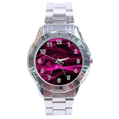 Abstract Pink Smoke On A Black Background Stainless Steel Analogue Watch by Nexatart