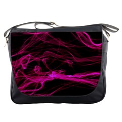 Abstract Pink Smoke On A Black Background Messenger Bags by Nexatart