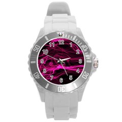 Abstract Pink Smoke On A Black Background Round Plastic Sport Watch (l) by Nexatart