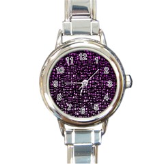 Purple Denim Background Pattern Round Italian Charm Watch