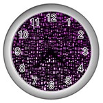 Purple Denim Background Pattern Wall Clocks (Silver)  Front