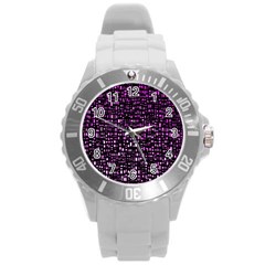 Purple Denim Background Pattern Round Plastic Sport Watch (L)