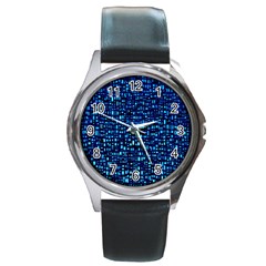 Blue Box Background Pattern Round Metal Watch by Nexatart