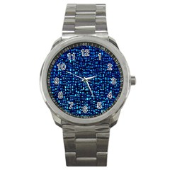 Blue Box Background Pattern Sport Metal Watch by Nexatart