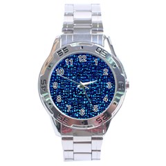 Blue Box Background Pattern Stainless Steel Analogue Watch by Nexatart