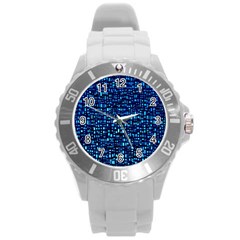 Blue Box Background Pattern Round Plastic Sport Watch (l) by Nexatart