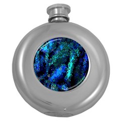 Underwater Abstract Seamless Pattern Of Blues And Elongated Shapes Round Hip Flask (5 Oz) by Nexatart