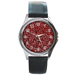 Red Box Background Pattern Round Metal Watch Front