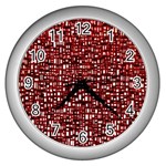 Red Box Background Pattern Wall Clocks (Silver)  Front