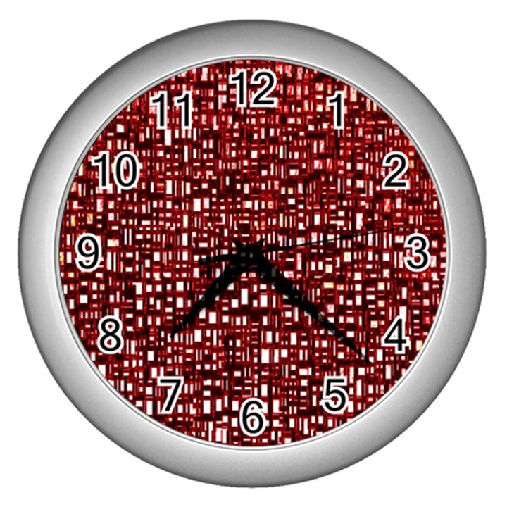 Red Box Background Pattern Wall Clocks (Silver) 