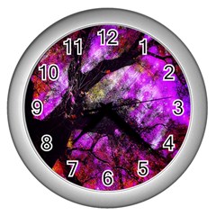 Pink Abstract Tree Wall Clocks (silver)  by Nexatart