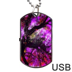 Pink Abstract Tree Dog Tag Usb Flash (one Side) by Nexatart